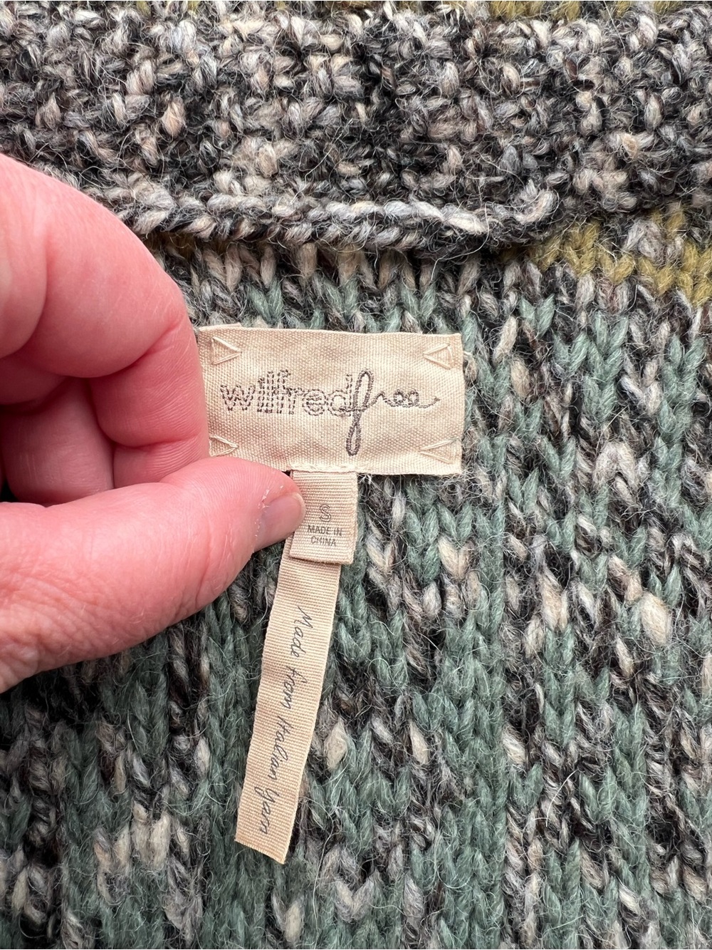 Wilfred Multicolor Gray Brown Olive Knit Shawl Collar Cardigan - Picture 7 of 9